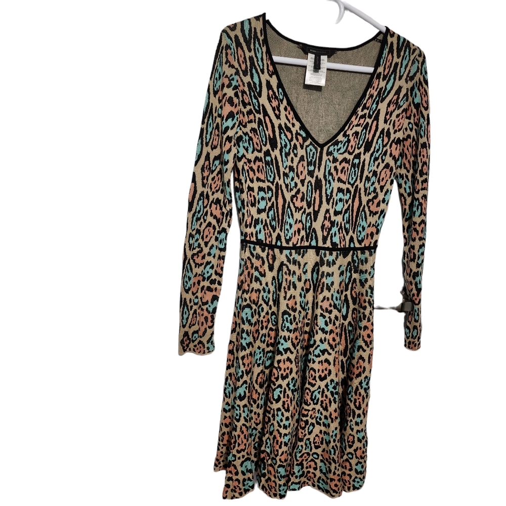 BCBGMAXAZRIA Silk Leopardprint Rockabilly Fit and Flare Dress Sz M